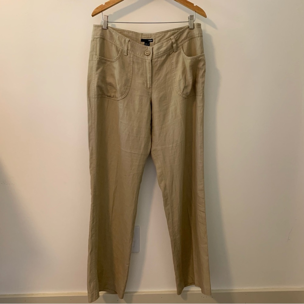 BOGO H&M Khaki Linen Women’s Pants puckered pockets, regular fit size 12